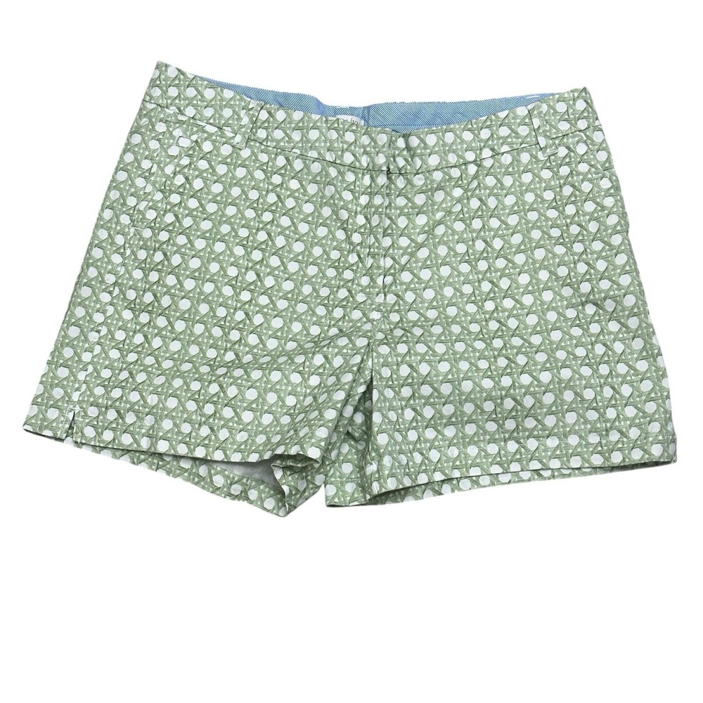 Crown & Ivy Womens Chino Shorts Size 16 Casual Stretch Geometric Green 5" Inseam
